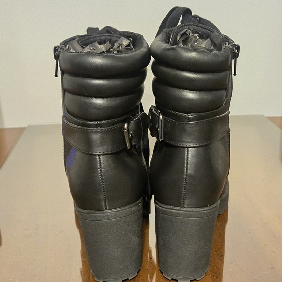MIA Black Chunky Heel Faux Leather Lace Up Boots Womens 8.5 - Picture 5 of 11